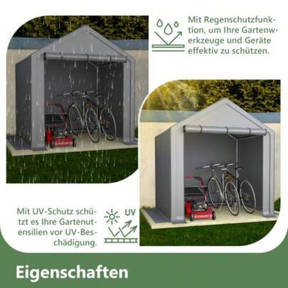Geräteschuppen 190x170x200cm, Fahrradgarage, Geräteschuppen, Garagenzelt, Gartenhaus Lagerzelt Fahrradschuppen Werkzeugzelt Lagergarage, Dunkelgrau