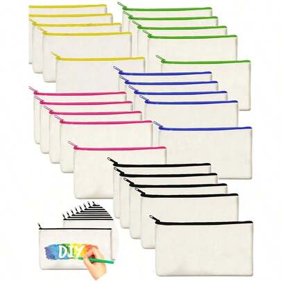 2/4/6/8pcs Blank Canvas Zipper Bags, Canvas Pencil Cases, Canvas Cosmetic Bags, Blank Canvas Pencil Boxes, Canvas Makeup Bags, Suitable For Travel, DIY, Crafts