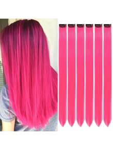 Synthetic Extensions Clip-In Hair Extensions - Hot Pink - View 12