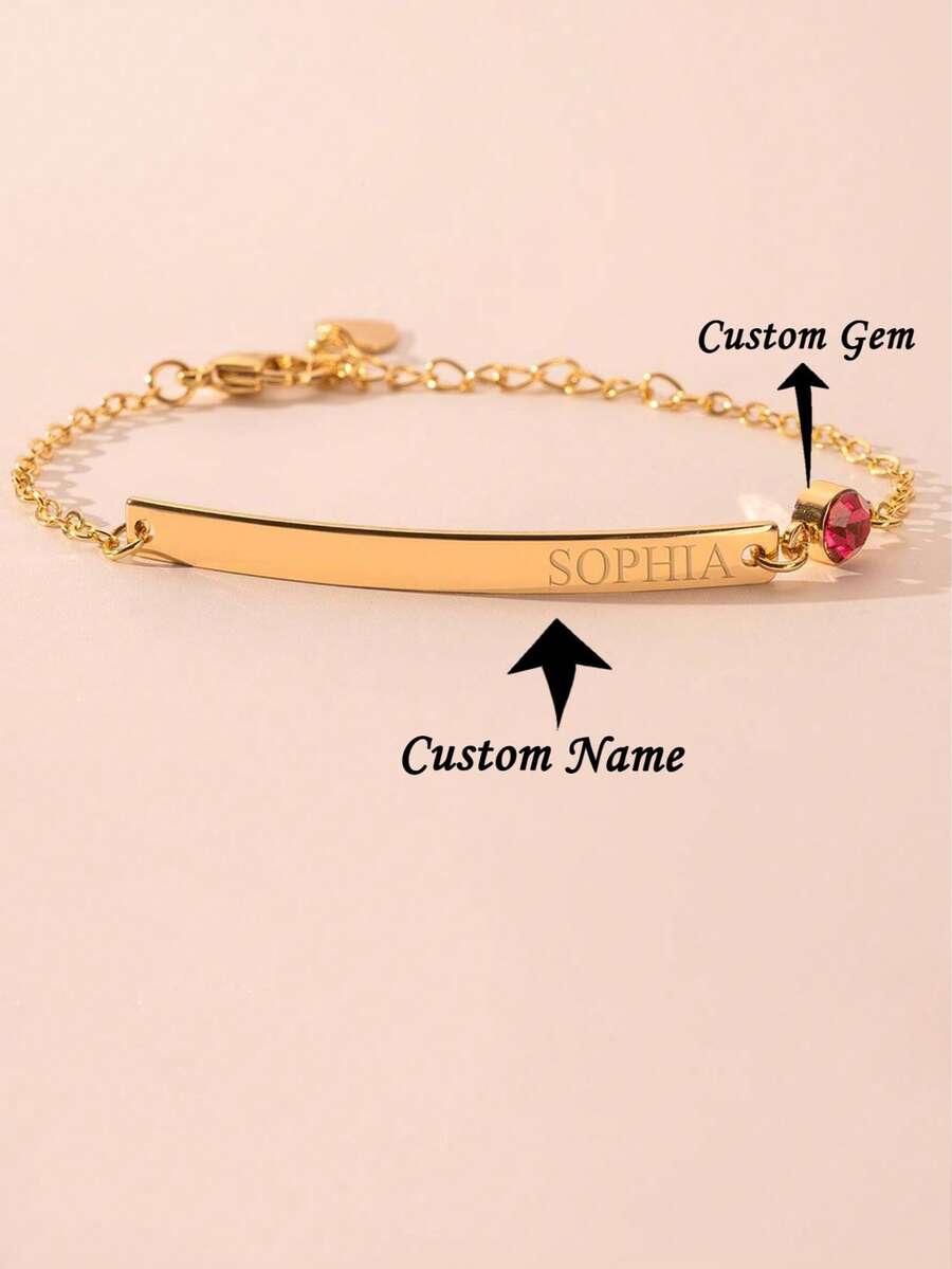 1 chiếc vòng tay khắc tên cá nhân, vòng tay đá sinh nhật, chất liệu thép không gỉ, khắc tên theo yêu cầu, quà tặng Giáng sinh/sinh nhật. - Nhiều màu - Xem 1