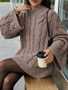 Just Masa Women's Casual Sweater, Colorful Linen Pattern, Round Neck Loose Long Sleeve Knit Pullover, Winter