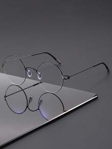 1 pieza Gafas vintage de lente plano redondo para hombres, montura metálica ultraligera sin tornillos de alta gama - Multicolor - Ver 11