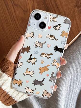 1 Stück modischer, personalisierter Cartoon-Katzen-Grafik, ästhetisches Collage-Muster, transparente, fingerabdruckfeste TPU-Handyhülle, kompatibel mit iPhone/Galaxy/ 16 ProMax/16/16 Pro/16 Plus/11/15/15 Pro/15 ProMax/12/13/14 ProMax/XS/XR/11 Pro/11 ProMax/12 Pro/12 ProMax/13 Pro/13 ProMax/7 Plus/14 Pro/14 ProMax/14 Plus/7 Plus/8 Plus/8/SE2/12 Mini/13 Mini