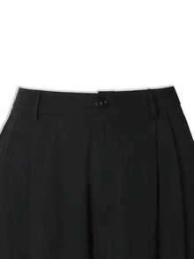 Plus Size Women's Pleated Loose Casual Wide Leg Pants In Black