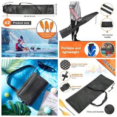 2 bolsas de malla con cordn ajustable para remo de kayak, bolsa de almacenamiento porttil, bolsa de almacenamiento para kayak, barco, canoa, remo para almacenamiento de transporte