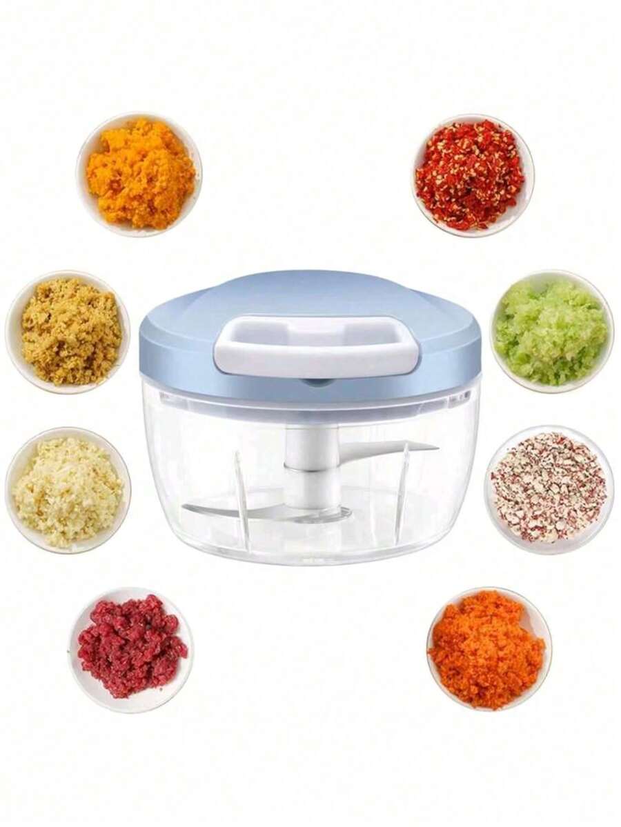 1pc Mini Garlic Grinder Onion Chopper, Manual Food Processing Vegetable Chopper, String Vegetable Chopper Onion Cutter For Ginger, Chili Peppers, Vegetables And Fruits - Blue - View 1