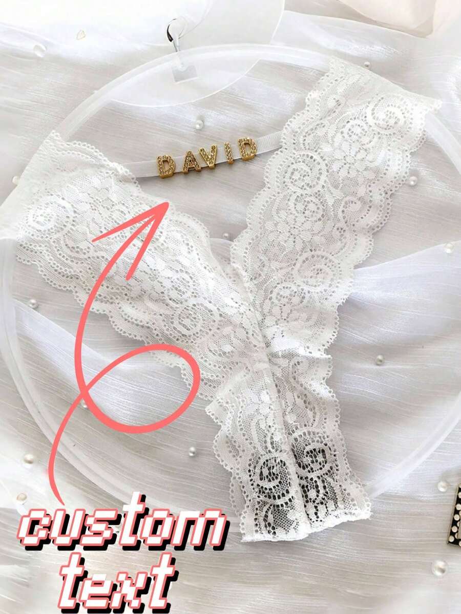 Quần lọt khe ren xuyên thấu gợi cảm, nội y cạp thấp đính chữ pha lê theo yêu cầu, quần lót đáy bằng cotton thoáng khí. - trắng - Xem 1