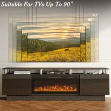 [2 Packages Shipping]80"Fireplace TV Stand With 36" Electric Fireplace,  Stainless Steel Pipe,Modern 80 Inch 2 Tier TV Console Stand For TVs Up To 80", LED Light Entertainment Center With Storage Cabinets - Xem 7