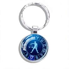 1pc 12 Zodiac Keychain, Zodiac Logo Glass Cabochon Keychain, Men's Accessories, Birthday Gift - Silver - View 17