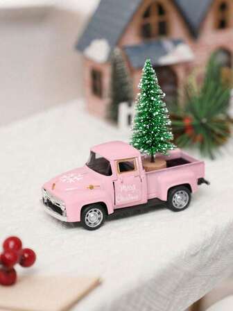 Christmas Red Truck Model Retro Metal Car Ornaments Collectible Toy, Comes With A Mini Christmas Tree, Suitable For Desktop Decoration, Suitable As Easter, Christmas And Birthday Gifts.