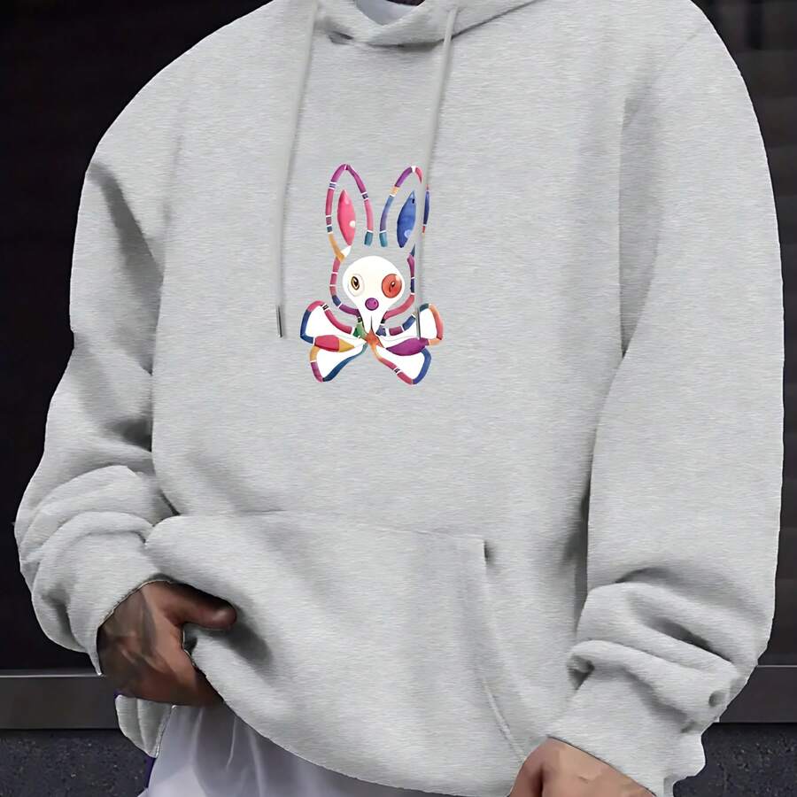 Men's Fashion Hoodie Sweatshirt With Colorful Skull Rabbit Print For Daily Wear And Social Outings In Spring And Autumn - Grey - View 1