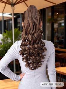 20-24英寸长波浪卷合成假发马尾接发，爪夹式，浅棕色，适合日常佩戴 - 棕色 - 查看 3