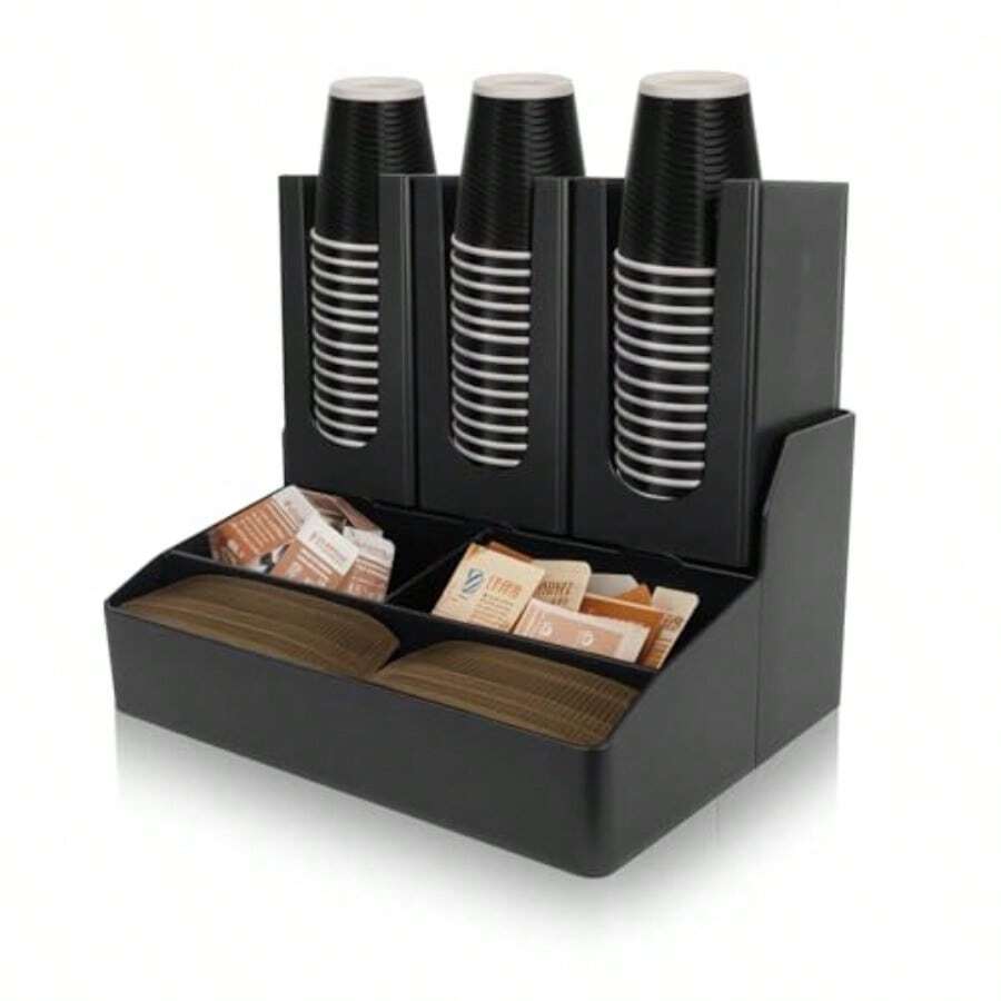 Organizador de estacion de cafe de 2 niveles tapa de taza y soporte para encimeras capsulas de cafe paquetes de azucar bolsas de te crema - Negroclásico - Ver 1