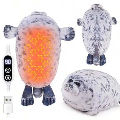 AWYYElectric Heating Pad For Period Cramps Cuddly 14'' Seal Plush With A Hot Soft Belly USB Powered Menstrual Heating Pad Neck Shoulder Pain Relief Gift For Daughter Wife Period Heating Pad
