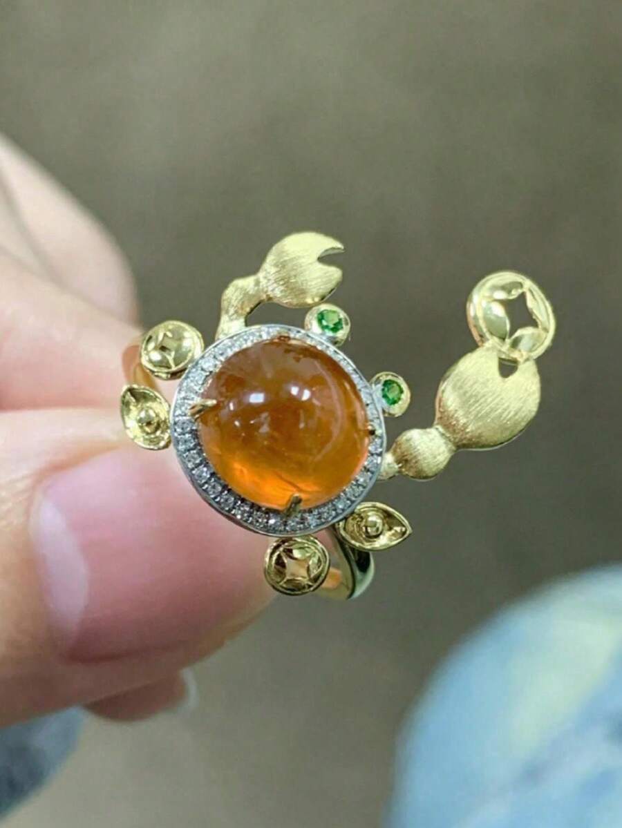 1pc Textured Crab Ring, Niche Versatile Delicate Jewelry, Luxurious Elegant, Suitable For Daily Commute Outfit - Multicolor - View 1