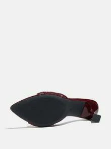 Jin Bei Qi Damen High Heel Mules, Sommersandalen, modische elegante Stiletto-Absätze für Bankett, Party und Outdoor, Reise, glänzendes Trim-Riemen-Design - Bordeaux - Übersicht 8
