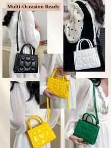 Vintage Heart Quilted Square Handbag For Women, Heart Embossed Shoulder Bag With Adjustable Strap & Dual Top Handles, Convertible Crossbody Purse For Parties, Commute, Travel And Date Nights, Fits Phone, Makeup Compact & Keys In Black, White, Yellow And Green,The Best Gift Choice, Birthday Gift, Christmas Gift[US Local Warehouse]