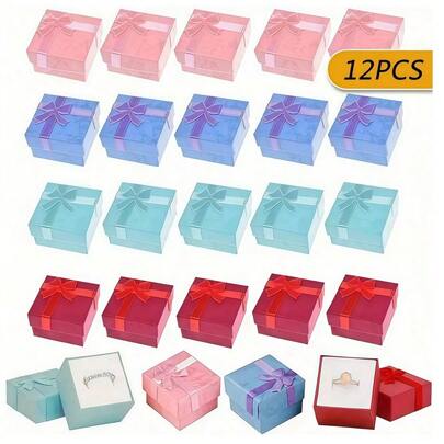 Juego de 12 cajas de regalo para joyas, collares, aretes, anillos, pulseras; cajas de regalo de papel decorativo con cierre de cinta; cajas elegantes para obsequios de despedida de soltera, decoraciones de boda y embalaje de regalos de ceremonia; cajas para damas de honor y propuestas de compromiso