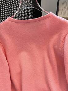 Cárdigan de punto con bolsillo, lazo, botones y contraste de color, estilo casual para mujer, otoño/invierno - Rosa - Ver 6