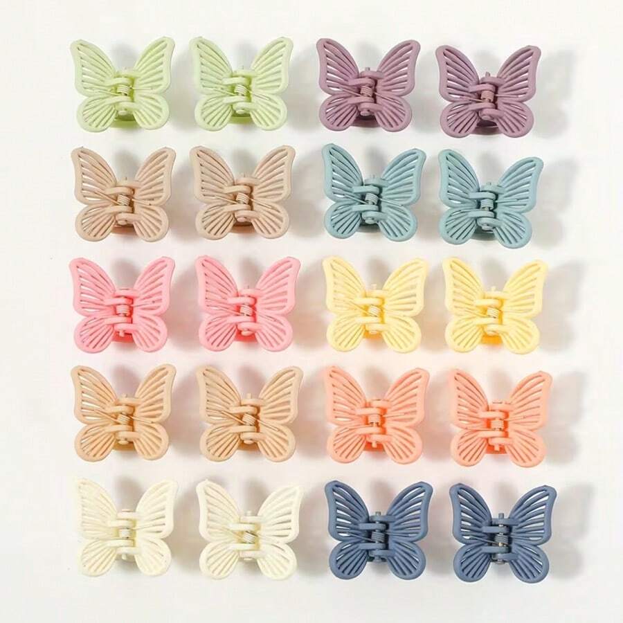 10/20pcs Hollow Butterfly Shaped Hair Clips In Macaron Colors, Elegant Non-Slip, Suitable For Women's Daily Wear, Fashionable Hair Accessories, Winter Hair Decor - Multicolor - View 1