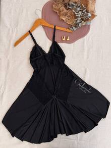 Sexy Lace Nightgown With Backless Detail, Ruffled Train, Slit, No Padding, Sleep Dress, Lingerie, Nightwear Line - 黑色 - 查看 5