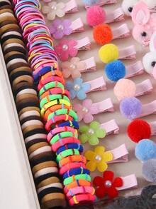 624 Stücke Mädchen Mehrfarbige Pelzblumen Plüsch Hasenhaargummis, Haarbänder, Haarclips, BB Clips, Seitenpony Clips, minimalistische Pony Clips, Wassertropfen Clips, für den täglichen Gebrauch - Verschiedenfarbig - Übersicht 3