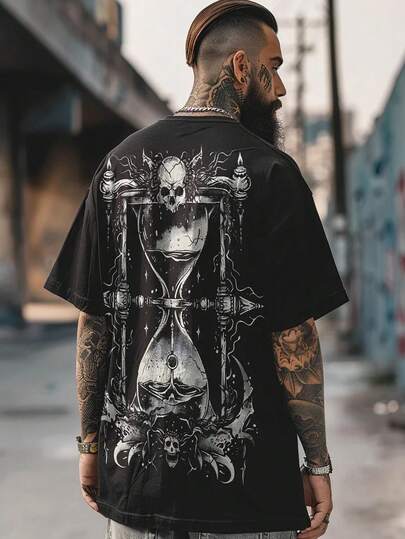 Áo thun nam tay ngắn mùa hè, kiểu dáng cổ điển tối màu, cổ tròn, chất liệu polyester, thích hợp cho thể thao và tập luyện.