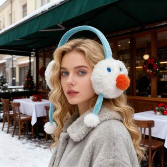 1 Stück süße Schneemann Plüsch Ohrenschützer - verspieltes Weihnachts- und Winterurlaubs Outdoor Modeaccessoire