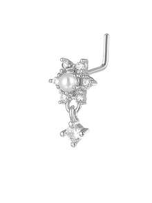 1 chiếc khuyên mũi hình ngôi sao chữ L mạ vàng đính ngọc trai và đá Cubic Zirconia, trang sức xỏ mũi Y2K dành cho nữ. - Vàng - Xem 8