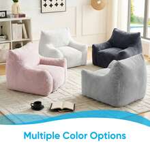 Modern Faux Fur Fabric Large Bean Bag Chair With Ottoman, Oversized Adult Bean Bag Chair With Filler, Lazy Sofa Comfy Bean Bag Couch With Armrests - Hồng - Xem 4