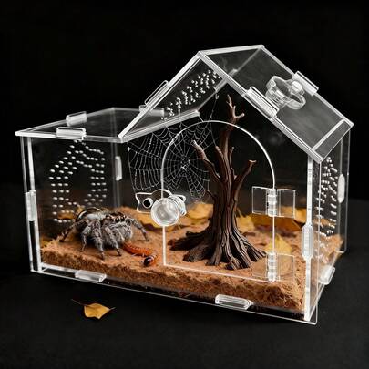 360° Transparent Acrylic Jumping Spider Enclosure Breeding Box Spliced Reptiles Geckos Insect Ventilated Terrarium