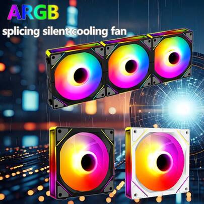 4pcs Modular Interlocking PC Case Cooling Fan, Suitable For 5V 3-Pin Synchronous Air Cooling, Wireless Interlocking Cooling Fan, Thermostat Silent Cooling Fan For Air Cooled And Water Cooled PC Cases