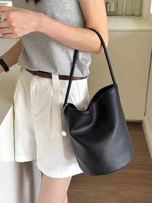 2025 Summer New Soft Leather Vegetable Basket Bag, Unique Shoulder Bag, Commuter Bag, Retro Bucket Bag, Fashion Versatile Handbag & Shoulder Bag For Women, Large Capacity Stylish Underarm Bag, Soft Leather Simple Bucket Bag, Fashion Versatile Women Shoulder Bag, Unique Soft Leather Bucket Bag, Summer Versatile Commuter Shoulder Bag, Women Large Capacity Cylindrical Underarm Bag - Multicolor - View 3