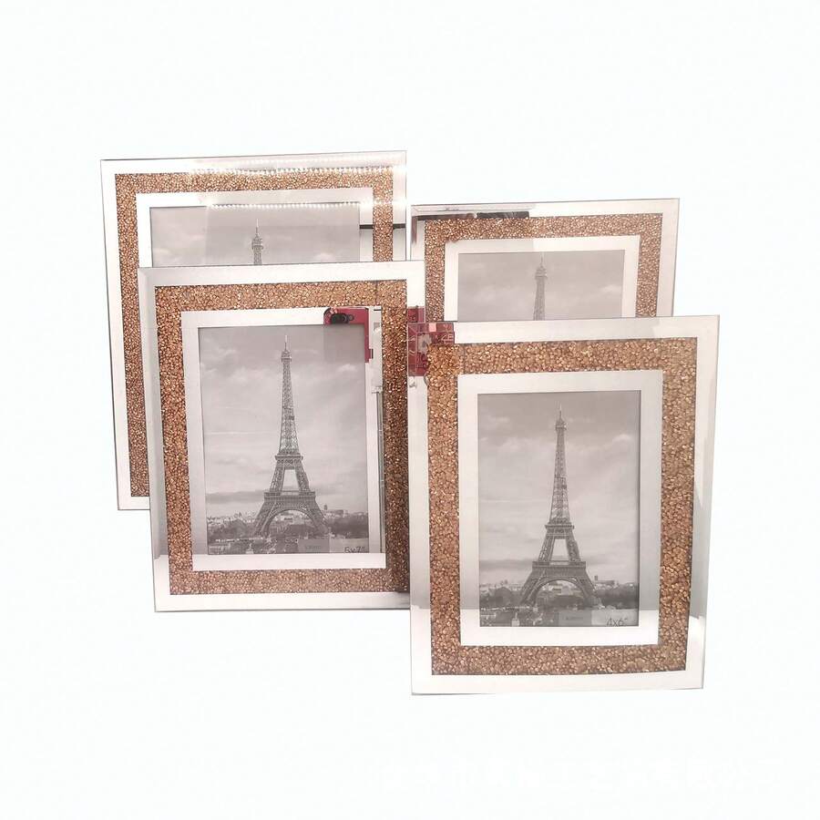 1pc Diamond-Inlaid Crystal Picture Frame; Glass Desktop Display Stand; Mirror Base Jewelry Display Cabinet; Luxury Desktop Decoration. - Inner Frame Dimensions - View 1