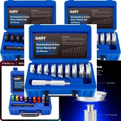 [Out Door Fun]OMT Bearing Press Kit,10pc Bearing Race And Seal Driver Set With Seal Driver And 9 Bearing Adapters,Seal Installer Bearing Driver Kit For Bearing Installation, 39.5-81mm Silver/Black/Multicolor, Limited Time ,For Automotive Wheel Hubs