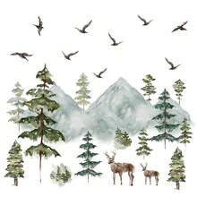 Mountain Wall Decals Large Pine Tree Wall Decals Peel And Stick Forest Tree Deer Birds Woodland Animal Decal Mountain Trees Stickers For  Room Nursery Decor,WoodlandAnimal - 林地動物 - 查看 1