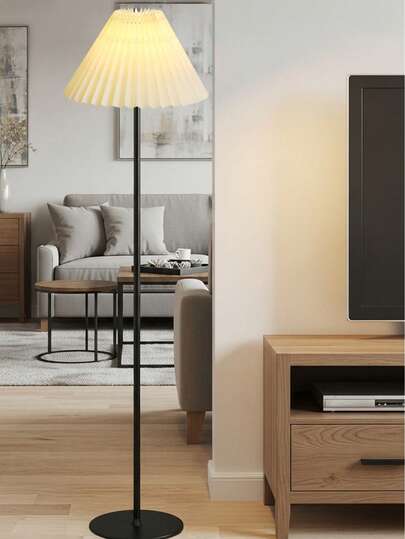 1pc Minimal Vloer Lamp USB Plug, Wit Pleated Lampshade Moderne Living Room, Bedroom, Desk, Bedside, Vintage, Warm Light, Sc inavian