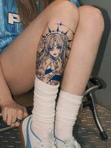 1pc Anime Style Butterfly Temporary Tattoo, 14 Days Lasting, Non-Reflective, Large Size For Arm, Chest, Back, 1 Sheet - 彩色 - 查看 2