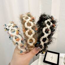 Bandeau tricoté en peluche coloré style coréen, accessoire de cheveux haut de gamme à large bord, et doux. Bandeau, diadème, serre-tête - D-4826 - Voir 1