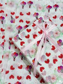 60/30/10 حزمة هدايا ورد الحب لعيد الحب - ورد بحجم 20 * 34 بوصة وتصميم فيونكة الحب، تغليف واقي خفيف الوزن، فيونكة حب وردية، تصميم حزمة الورد، نمط بالون الحب، مستخدم لتغليف الهدايا، حماية العناصر الهشة، ديكور المناسبات (الحب، باقة) - بالونات على شكل قلب - مشاهدة 3