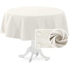 Round Linen Textured Table Cloth Thick Fabric Wrinkle Free Washable Dust-Proof Tablecloth For Dining Buffet Parties Picnic Events Weddings And Restaurants 177cm Round Ivory - Ivory - View 1