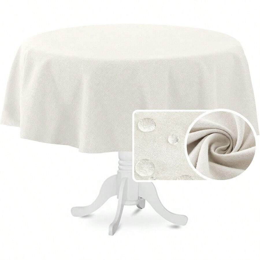 Round Linen Textured Table Cloth Thick Fabric Wrinkle Free Washable Dust-Proof Tablecloth For Dining Buffet Parties Picnic Events Weddings And Restaurants 177cm Round Ivory - Ivory - View 1