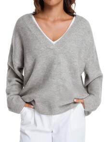 ​Essential Plus Size Long-Sleeve V-Neck Sweaters For Women – Must-Have Fall/Winter Wardrobe Pieces - Grey - View 2