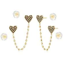 MYEARS - arete de aro de oro para mujer, relleno de oro de 14 quilates, pequeños, hechos a mano, hipoalergénicos, para uso diario, en el mundo de la naturaleza(Piercing doble - Corazón) - Multicolor - Ver 2
