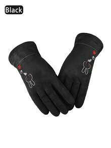 1 par de guantes de mujer cálidos de ante y felpa, guantes para deportes al aire libre, guantes gruesos a prueba de viento para ciclismo y conducir en invierno - Multicolor - Ver 11