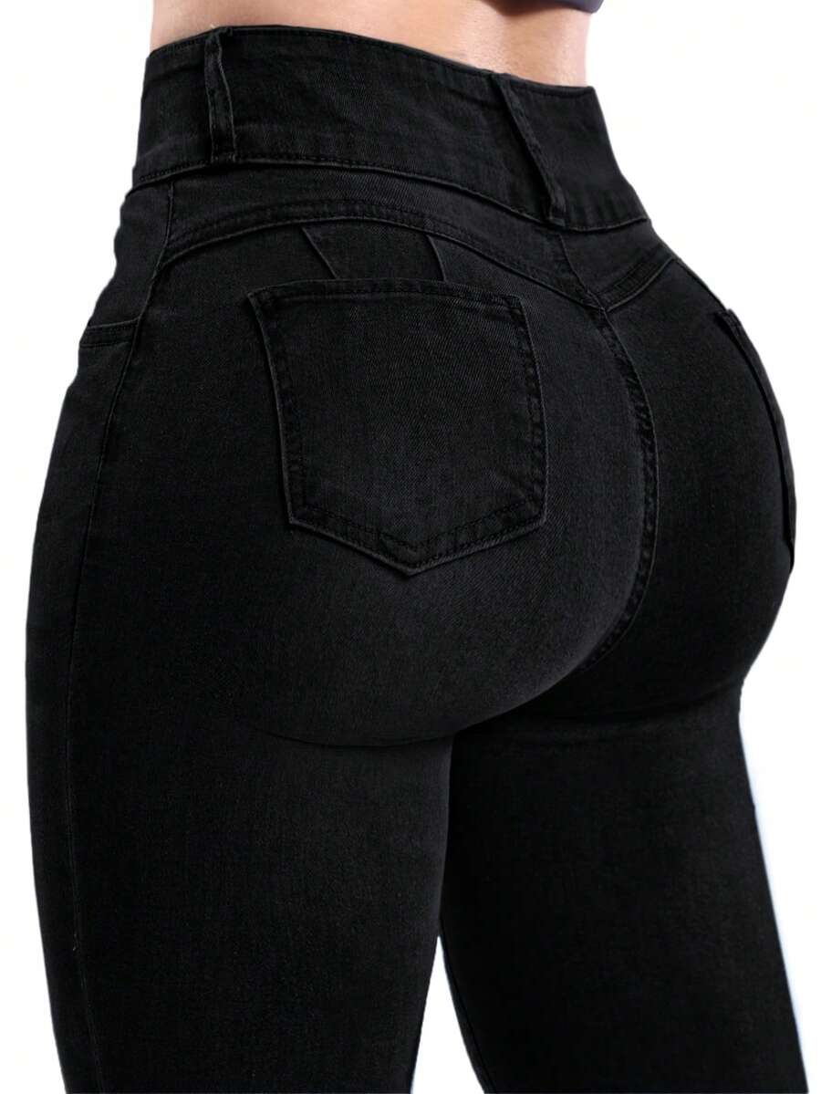 Women's Butt Lifting Jeans, High Stretch Leggings, Fashionable And Elegant, Suitable For Dates, Commuting, Casual Travel, Valentine's Day And New Year Wear - Black - View 1
