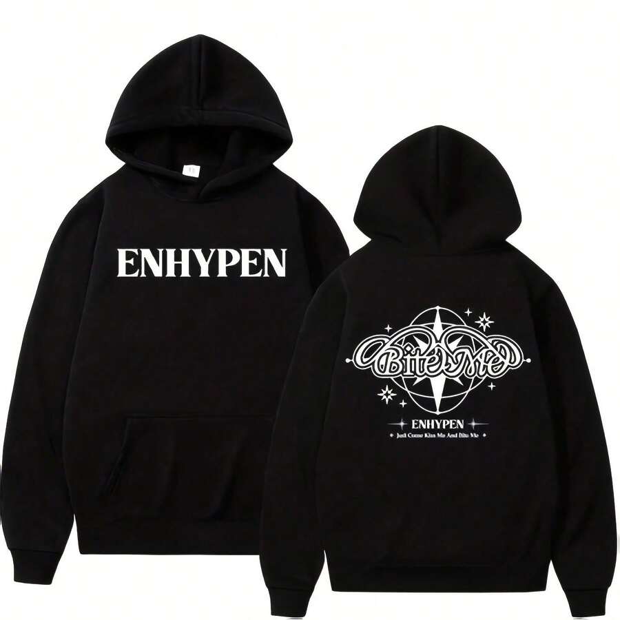EnhypenS Hoodie Kpop ENHYPENS Bands Bite Me Cool Fashion Women Men Winter Casual Pullovers Sweatshirt - 黑色 - 查看 1