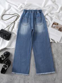 1pc Tween Girls' Casual Distressed Straight Leg Jeans, & Comfortable