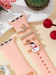 4pcs Nice Jewelry For Smart Watch Apple Snowman And Christmas Tree With Pearl Reindeer Snow Flake Nail And Ring Loop Jewelry With I Watch Band 40mm 41mm 42mm 38mm 44mm 45mm 46mm 49mm, Soft Silicone Sport Bands With Decorative Compatible With Smart I Watch Charms For Series 10 9 8 7 6 5 4 3 2 1 SE For Women