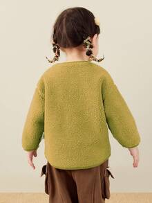 mini bala Baby Girl Sherpa Jacket, Double-Sided Wear, Thick Warm Coat, 2025 Fall Winter - Olive Green - View 5